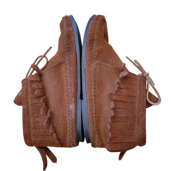 Minnetonka 7 Brown Leather Fringe Moccasins Ankle Boots Booties Hard Sole 682 - Picture 4 of 7
